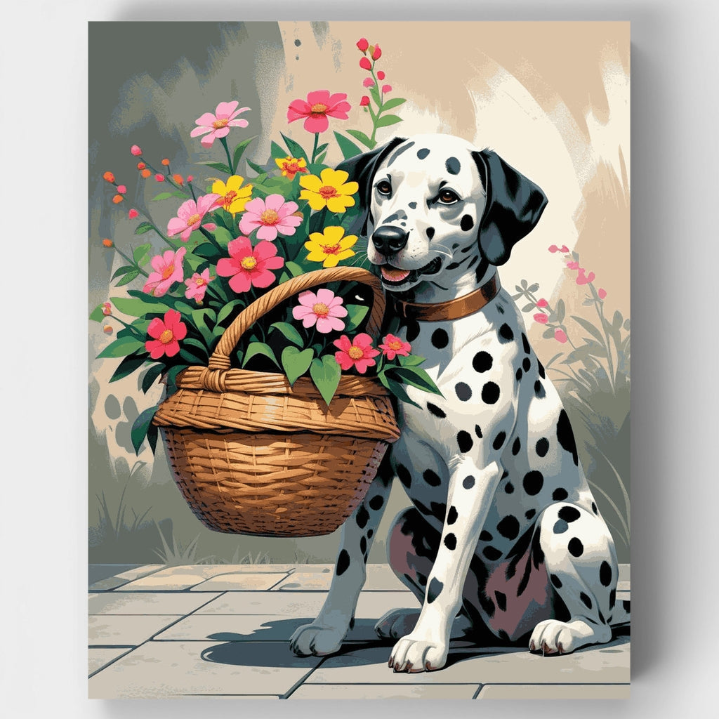 Dálmata con cesta de flores - Kit de pintura por números — Estándar