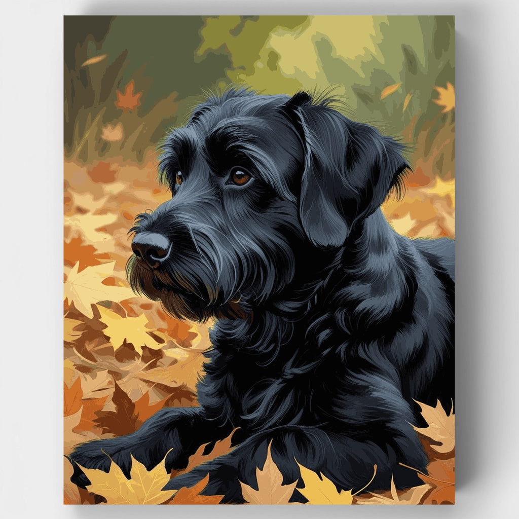 Black Schnauzer in Autumn Leaves - Paint by Numbers Kit