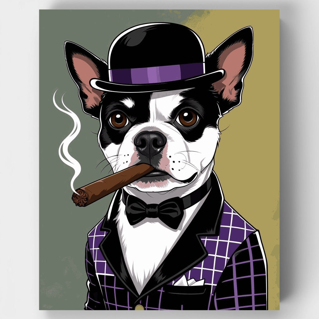Boston Terrier elegante con puro - Kit de pintura por números — Estándar