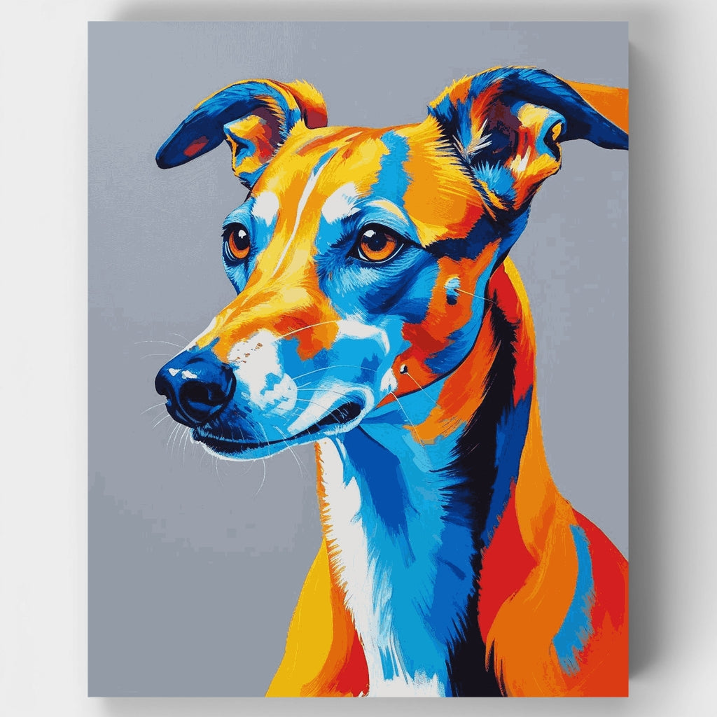 Retrato vibrante de un galgo - Kit de pintura por números — Estándar