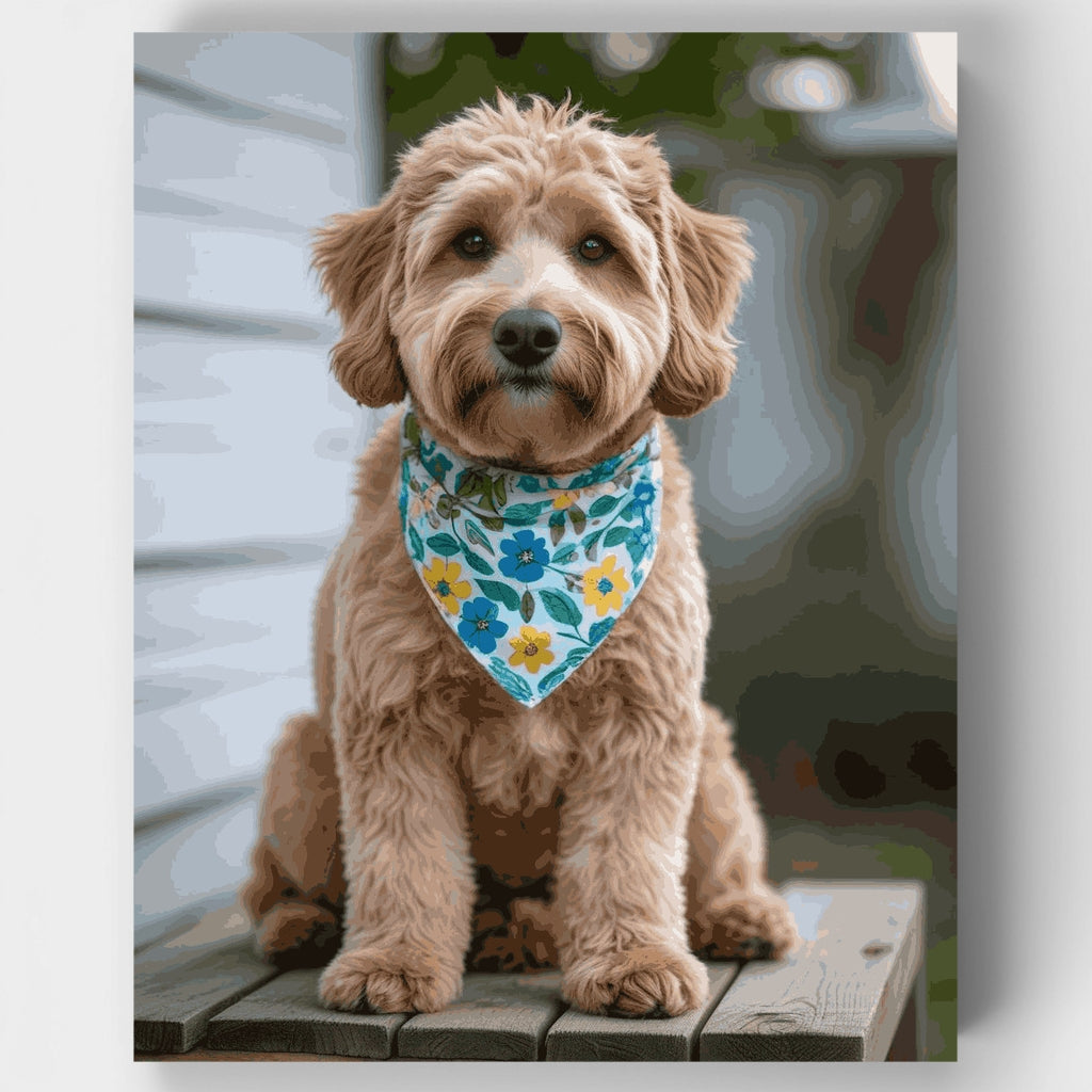 Adorable Labradoodle con bandana floral - Kit de pintura por números — Estándar