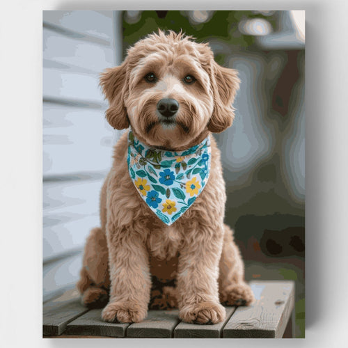 Adorable Labradoodle with Floral Bandana - Paint by Numbers Kit