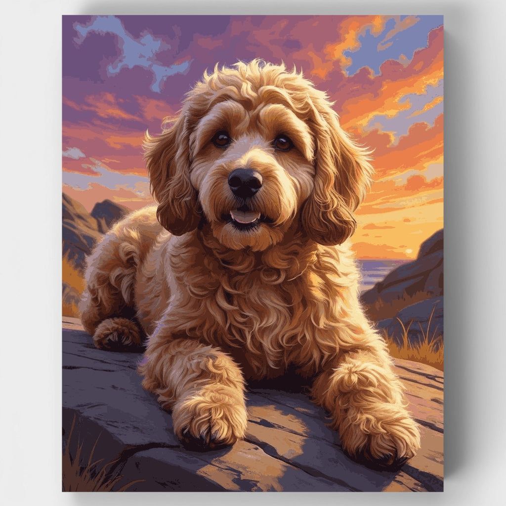 Goldendoodle al atardecer - Kit de pintura por números — Estándar
