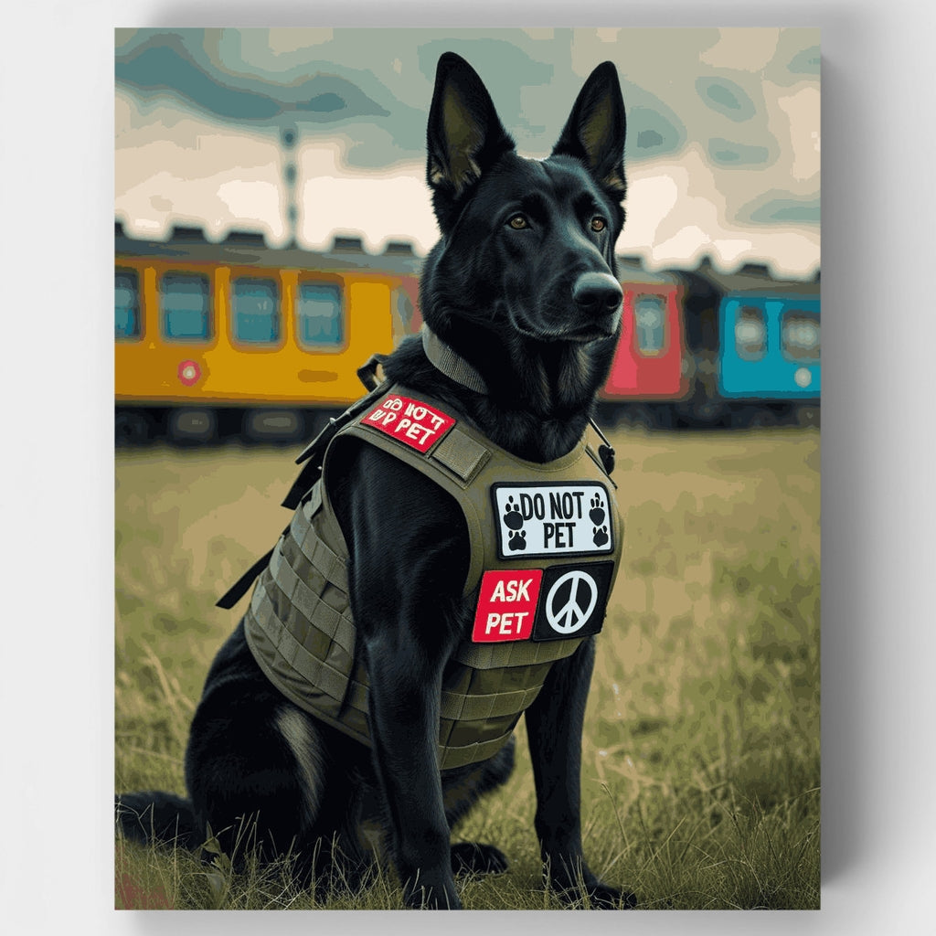 Kit de pintura por números: Pastor alemán perro de servicio con tren colorido — Estándar