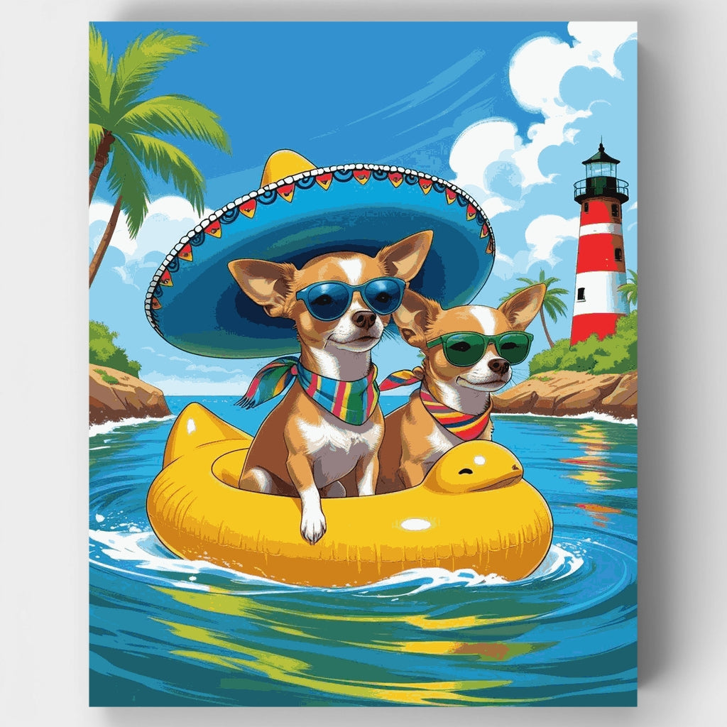 Chihuahuas de vacaciones: Kit de pintura por números — Estándar