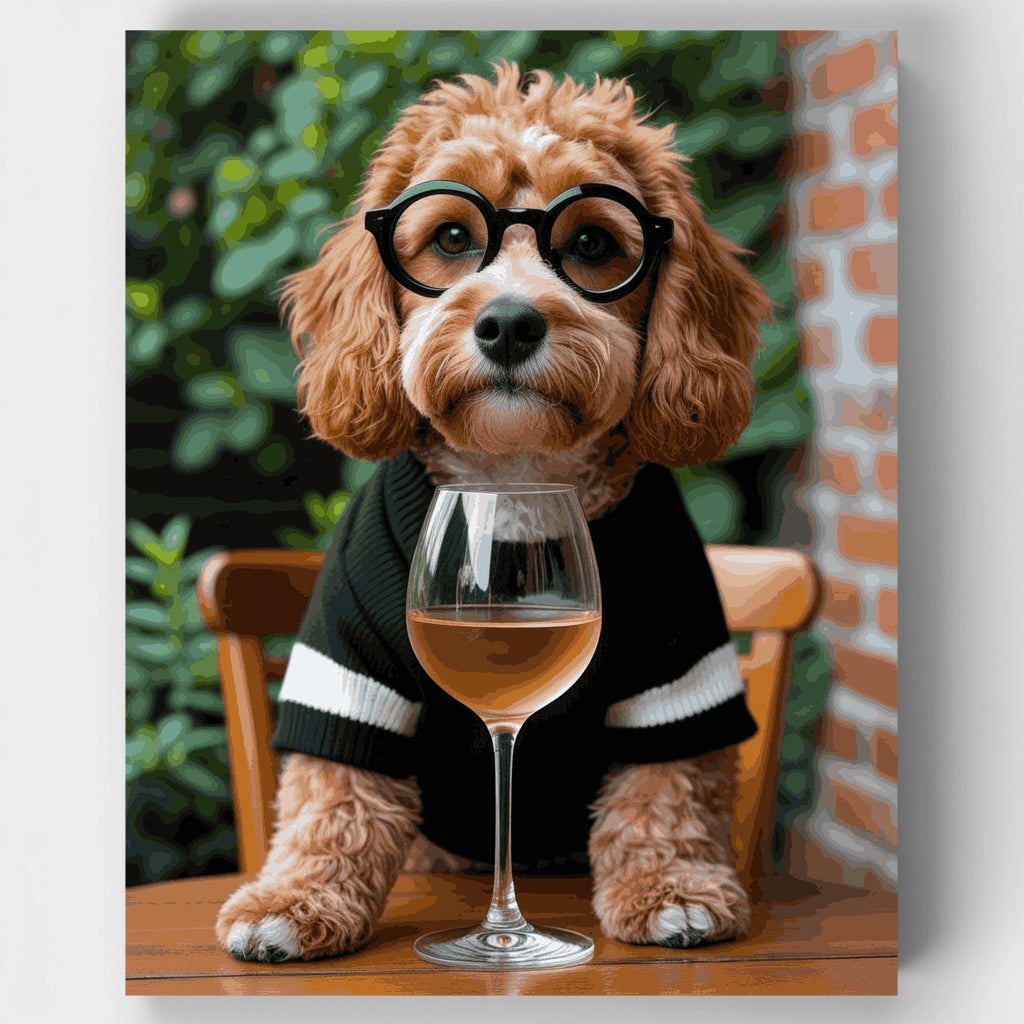 Sophisticated Cockapoo with Wine - Paint by Numbers Kit