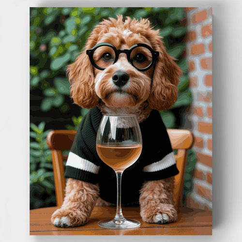 Sophisticated Cockapoo with Wine - Paint by Numbers Kit