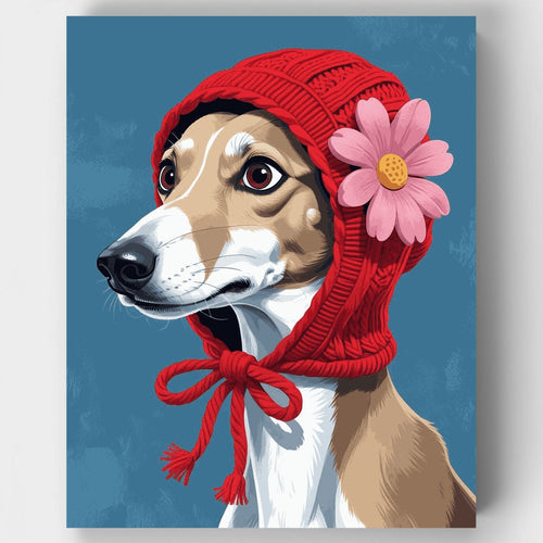 Greyhound in Red Knit Hat - Paint by Numbers Kit