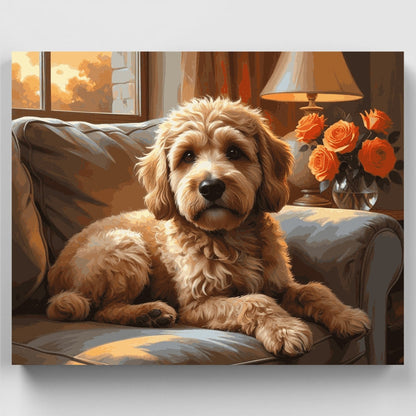 Cozy Cockapoo on Sofa - Paint by Numbers Kit