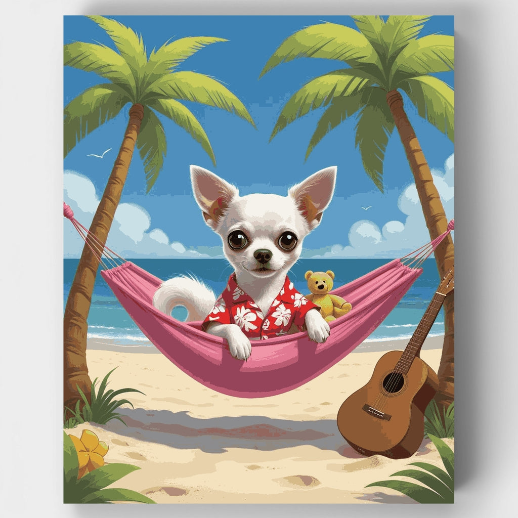 Vacaciones en la playa con chihuahuas: Kit de pintura por números — Estándar