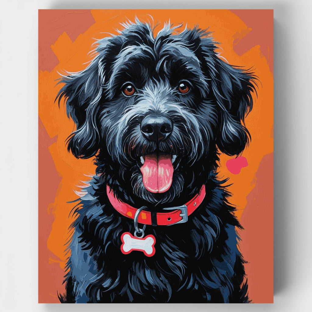 Kit de pintura por números: perro Doodle negro esponjoso — Estándar