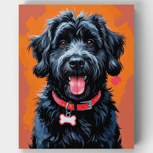 Fluffy Black Doodle Dog - Paint by Numbers Kit
