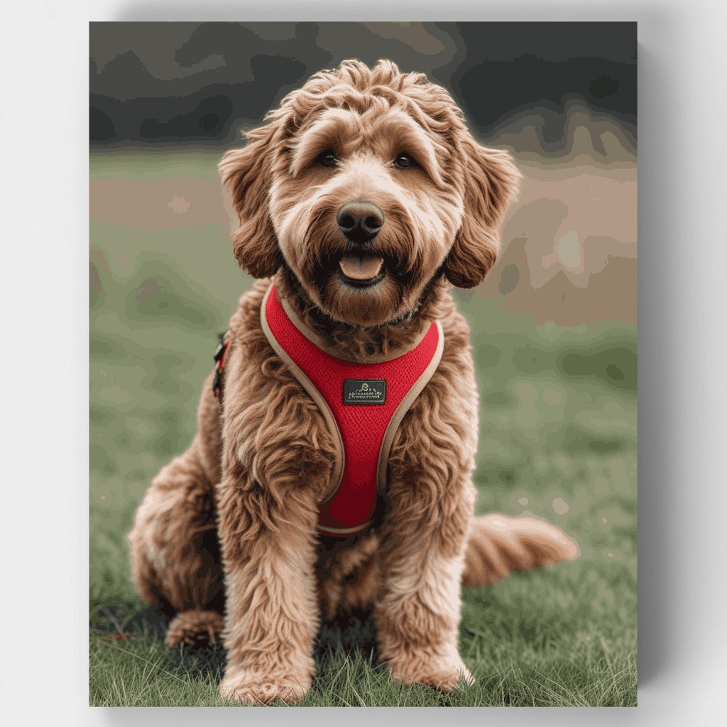 Adorable Labradoodle con arnés rojo - Kit de pintura por números — Estándar