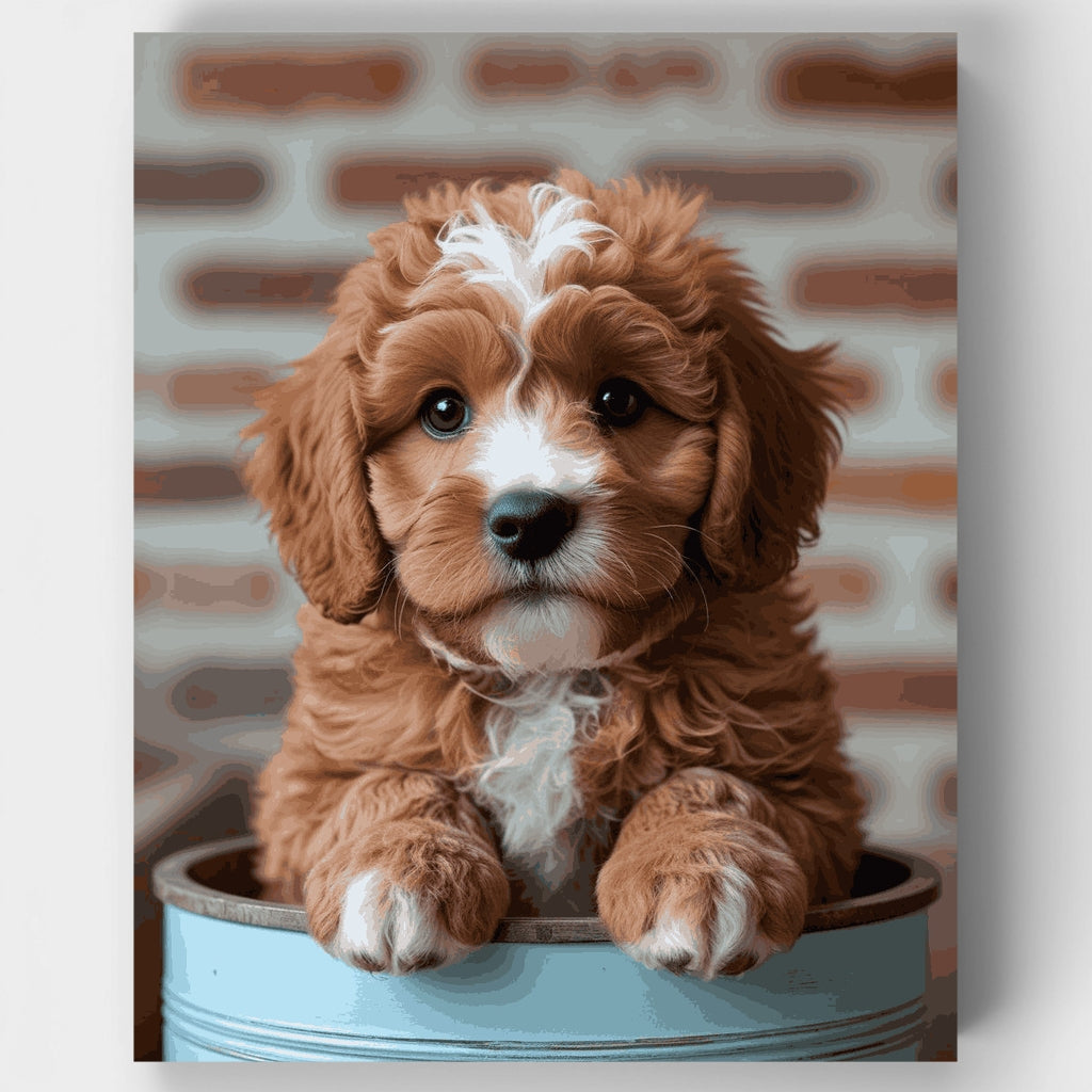 Cockapoo Puppy in Blue Bucket - Paint by Numbers Kit
