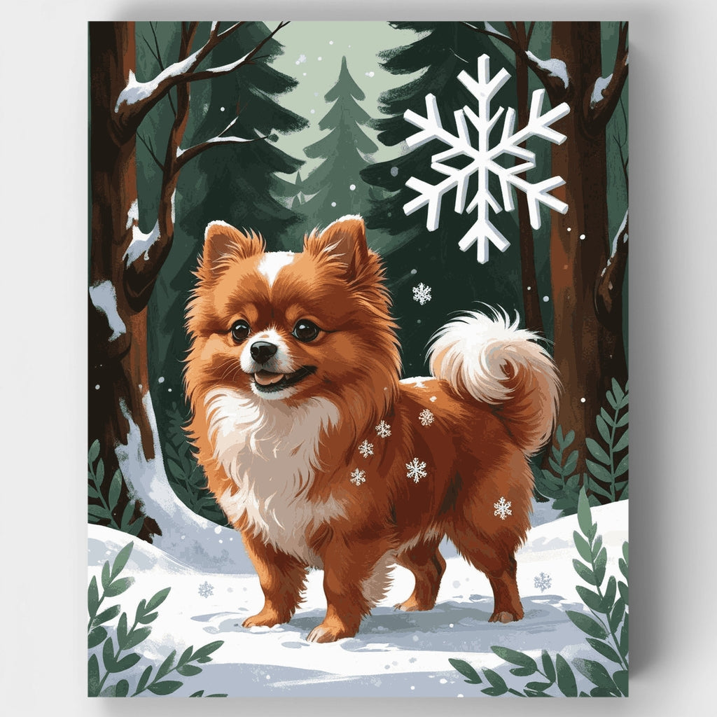 Pomeranian in Snowy Winter Forest - Paint by Numbers Kit