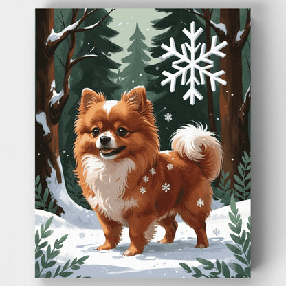 Pomeranian in Snowy Winter Forest - Paint by Numbers Kit