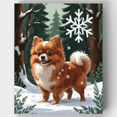 Pomeranian in Snowy Winter Forest - Paint by Numbers Kit