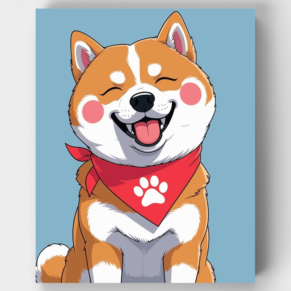 Shiba Inu feliz con pañuelo rojo - Kit de pintura por números — Estándar