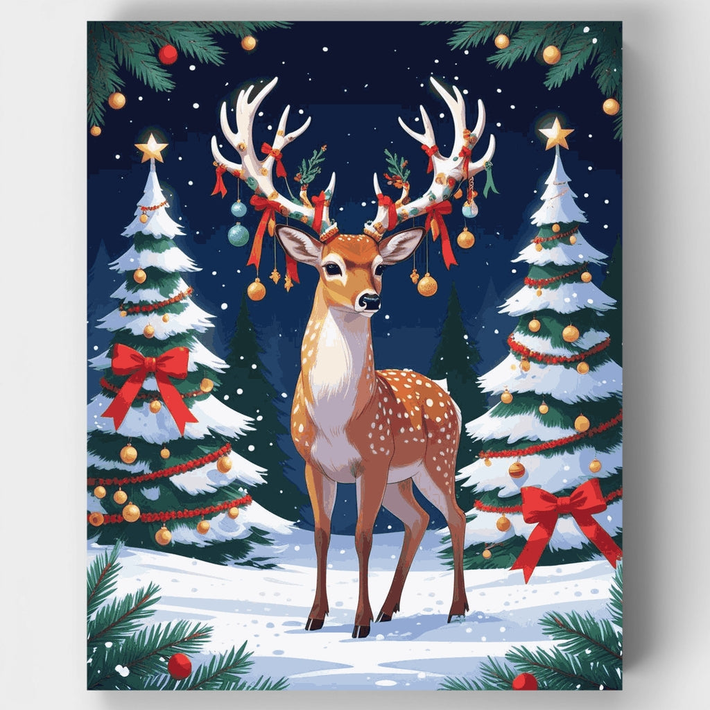 Reno festivo con adornos navideños - Kit de pintura por números — Estándar
