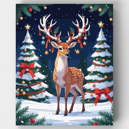 Festive Reindeer with Christmas Ornaments - Paint by Numbers Kit