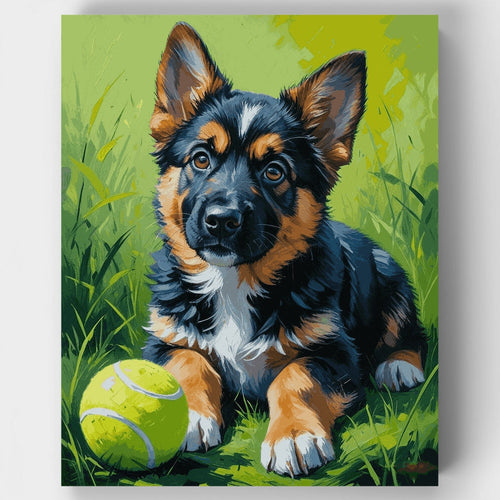 German Shepherd Puppy with Tennis Ball - Paint by Numbers Kit