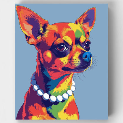 Vibrant Pop Art Chihuahua with Pearl Necklace - Paint by Numbers Kit
