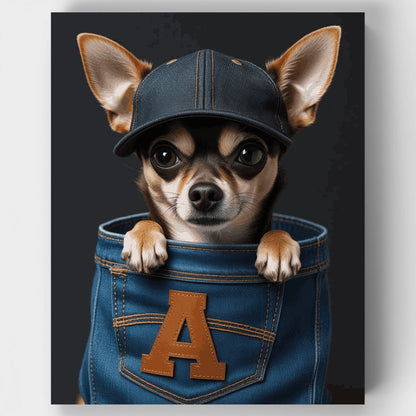 Stylish Chihuahua in Denim Pocket - Paint by Numbers Kit