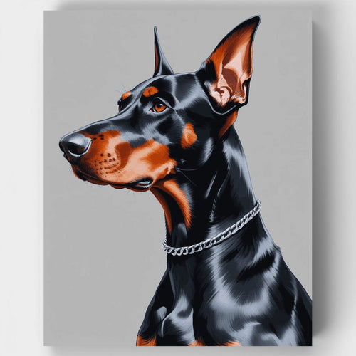 Sleek Doberman with Chain Collar - Paint by Numbers Kit