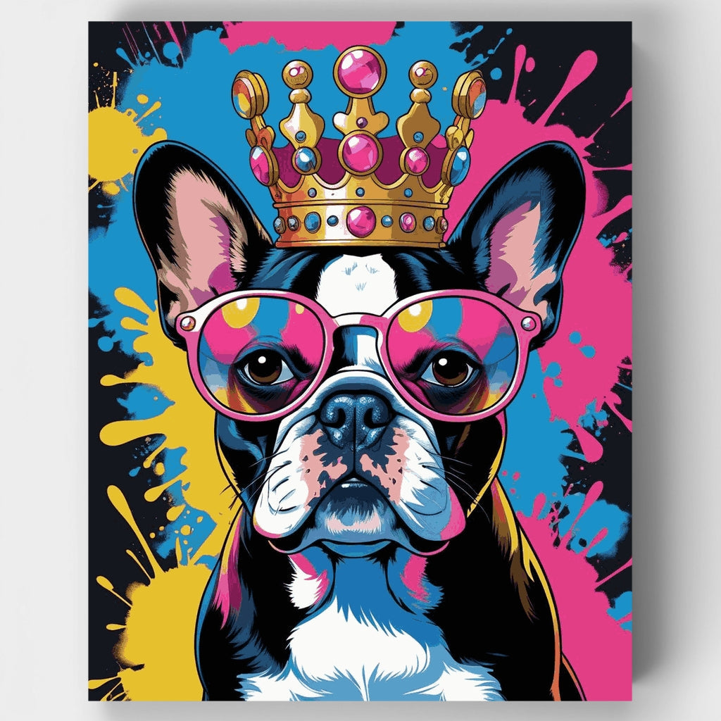 Bulldog Francés de la realeza con corona y gafas de sol - Kit de pintura por números — Estándar