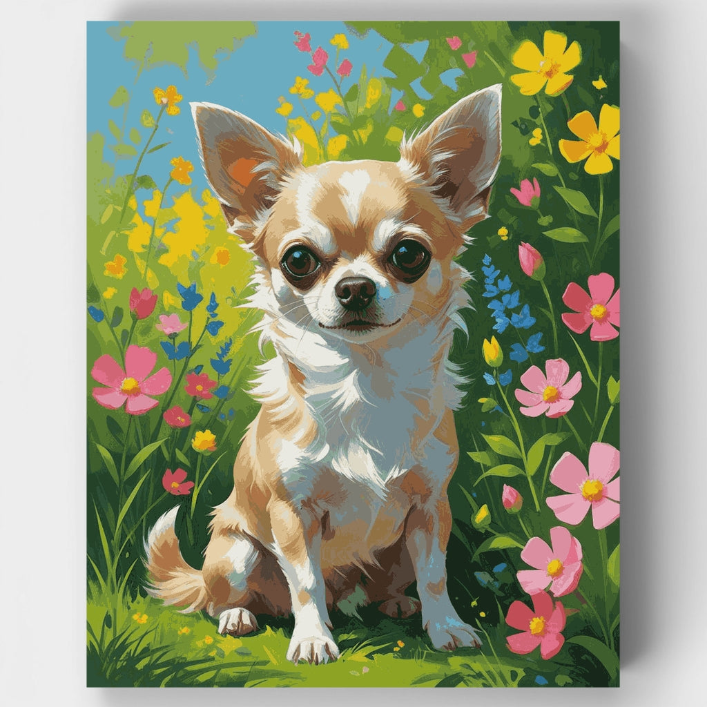 Chihuahua in Wildflower Garden - Paint by Numbers Kit