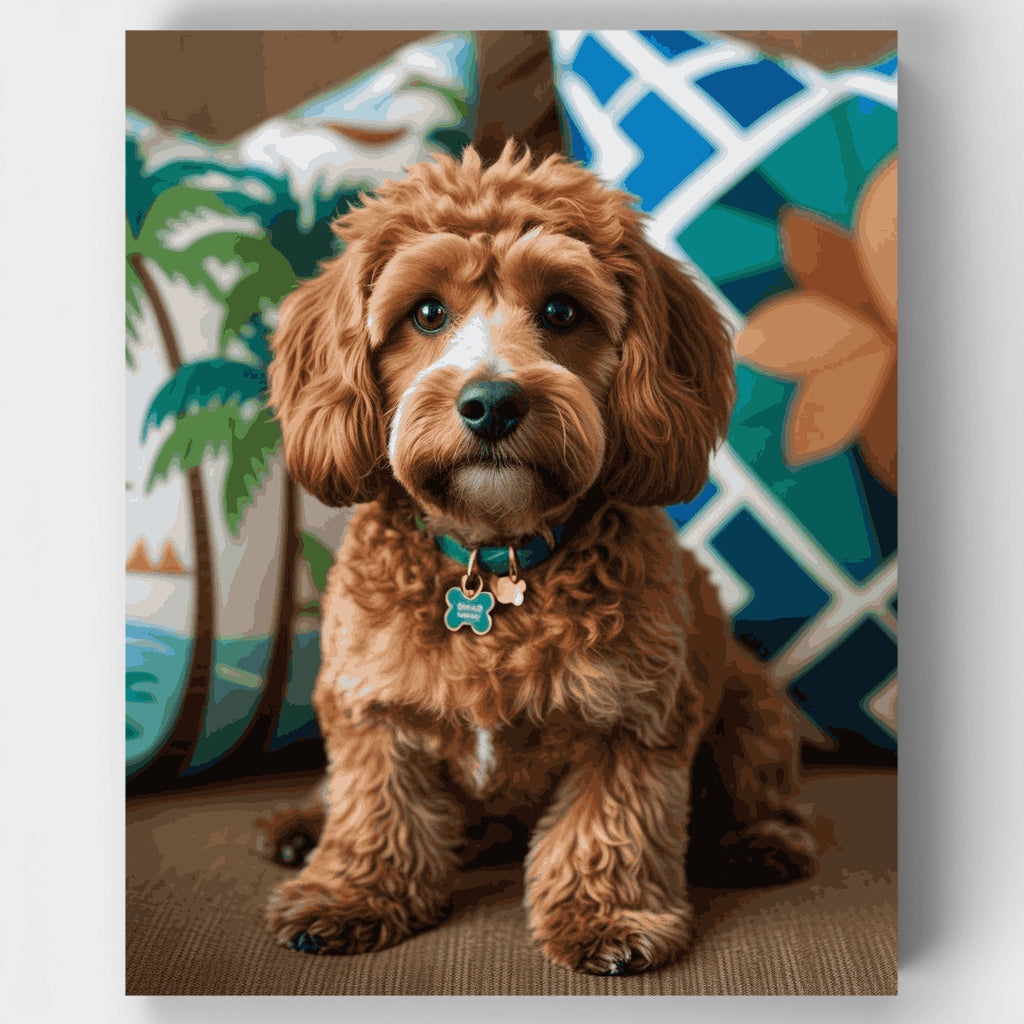 Cockapoo con cojines coloridos - Kit de pintura por números — Estándar