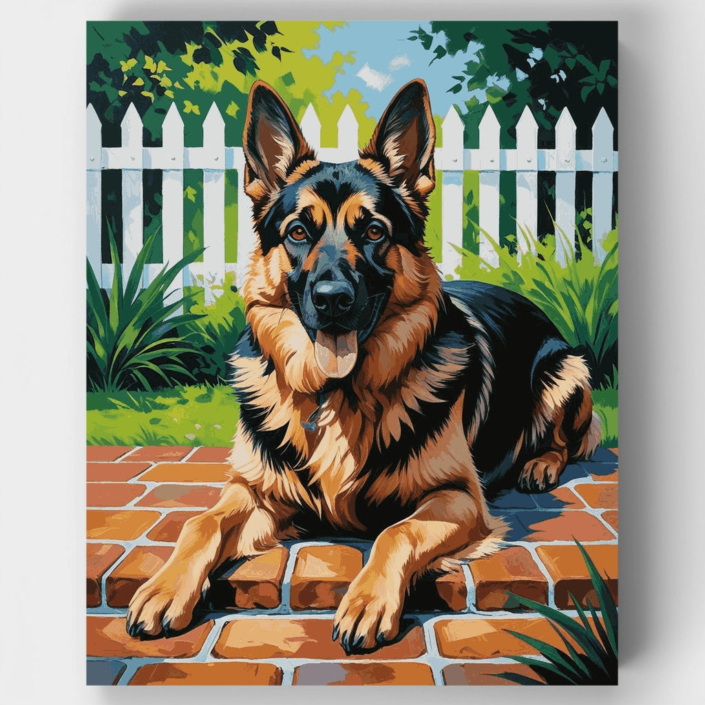German Shepherd in Garden - Paint by Numbers Kit