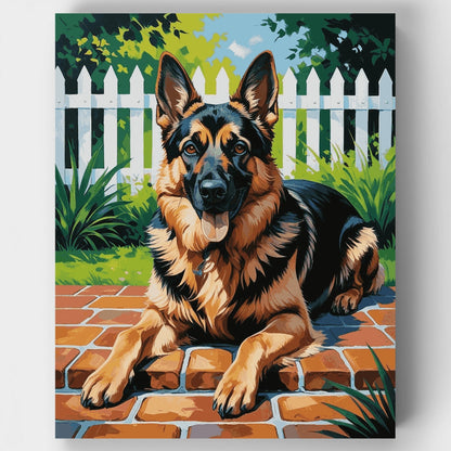 German Shepherd in Garden - Paint by Numbers Kit