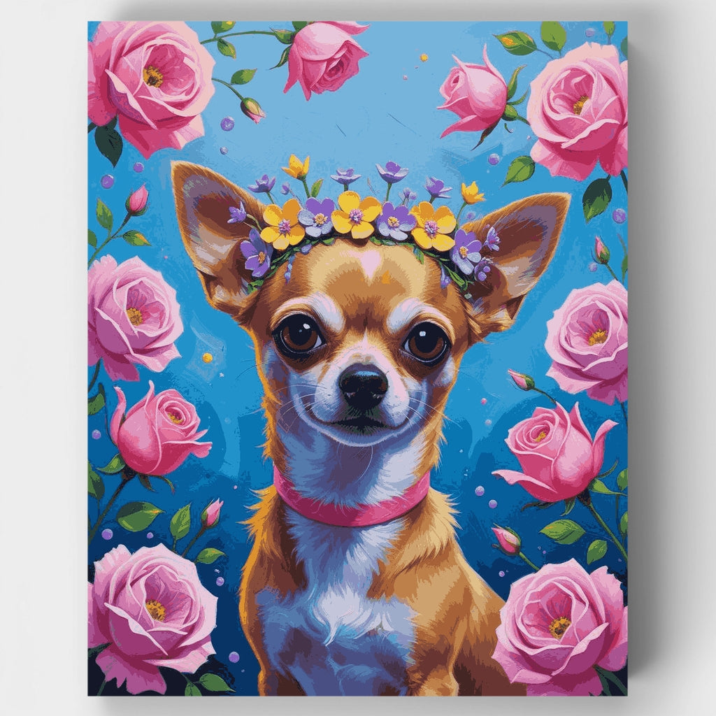 Chihuahua con corona de flores - Kit de pintura por números — Estándar