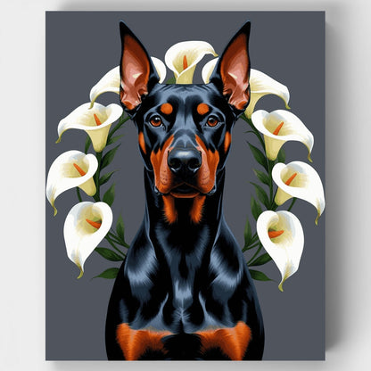 Doberman with Calla Lilies - Paint by Numbers Kit