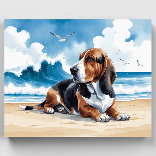 Basset Hound on the Beach - Paint by Numbers Kit