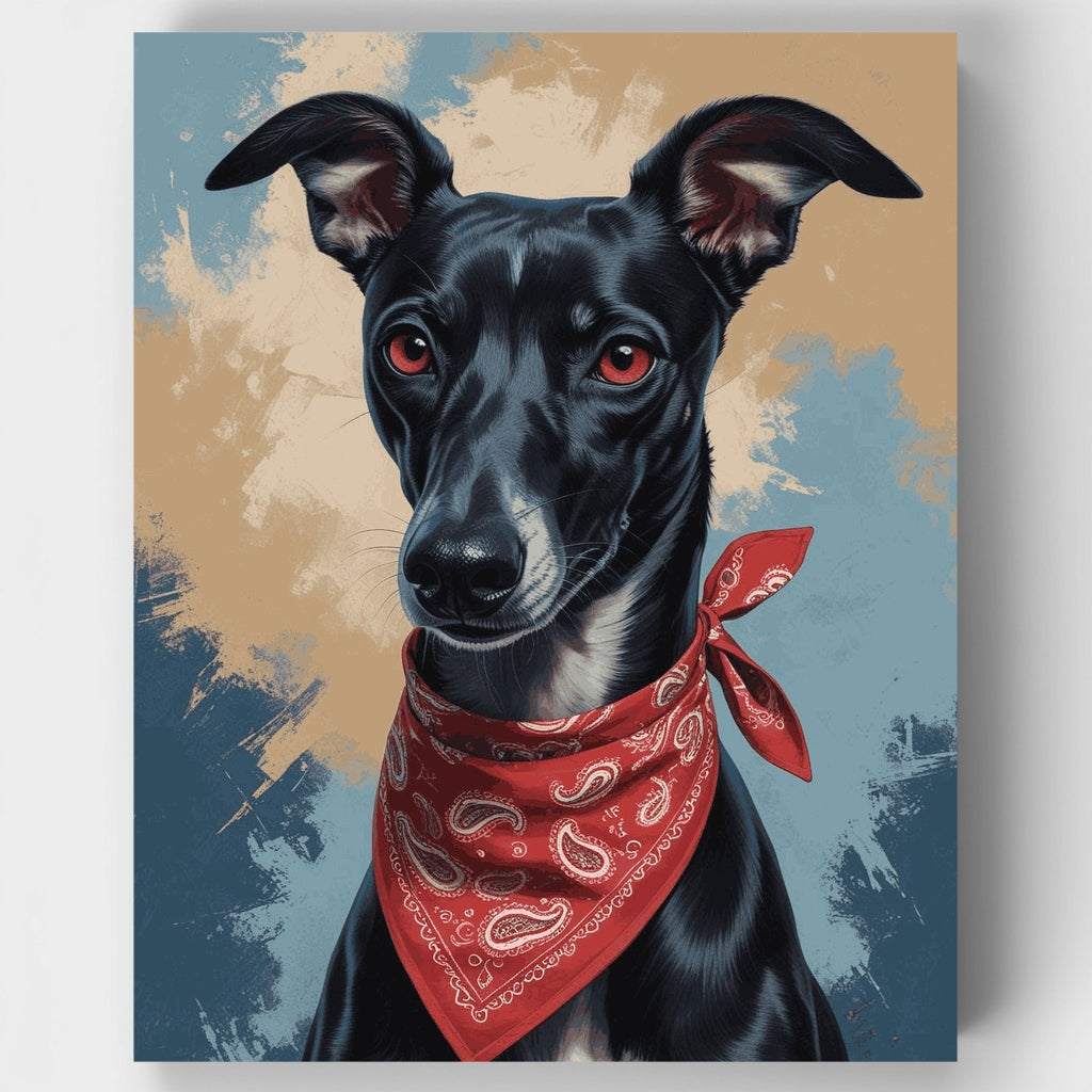 Galgo negro con pañuelo rojo - Kit de pintura por números — Estándar
