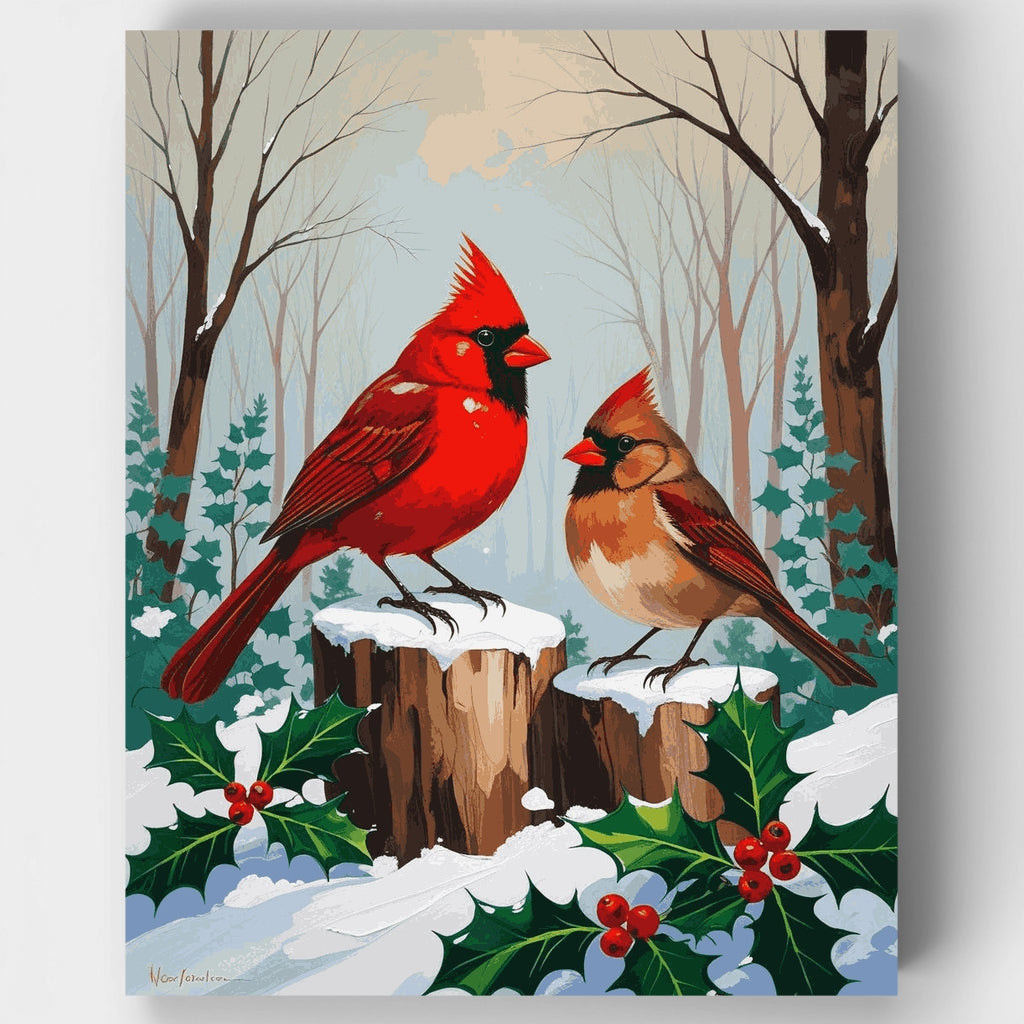 Cardenales en un paisaje invernal - Kit de pintura por números — Estándar