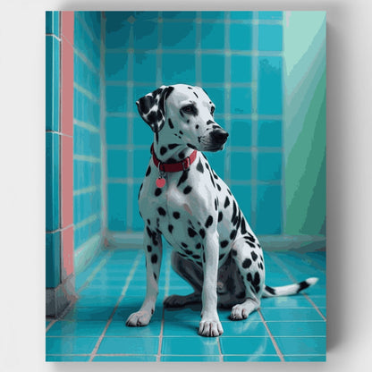 Dalmatian on Turquoise Tiles - Paint by Numbers Kit