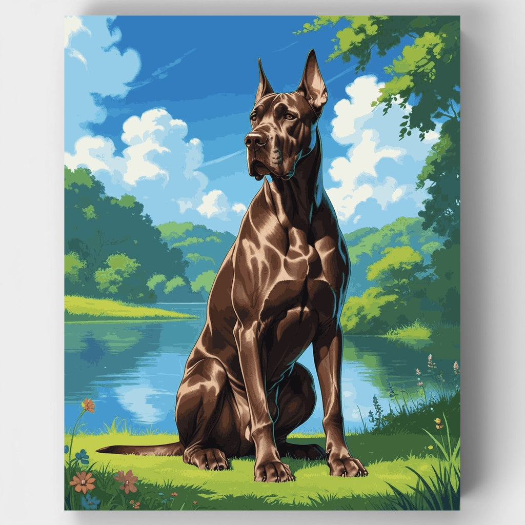 Gran Danés majestuoso junto al lago - Kit de pintura por números — Estándar
