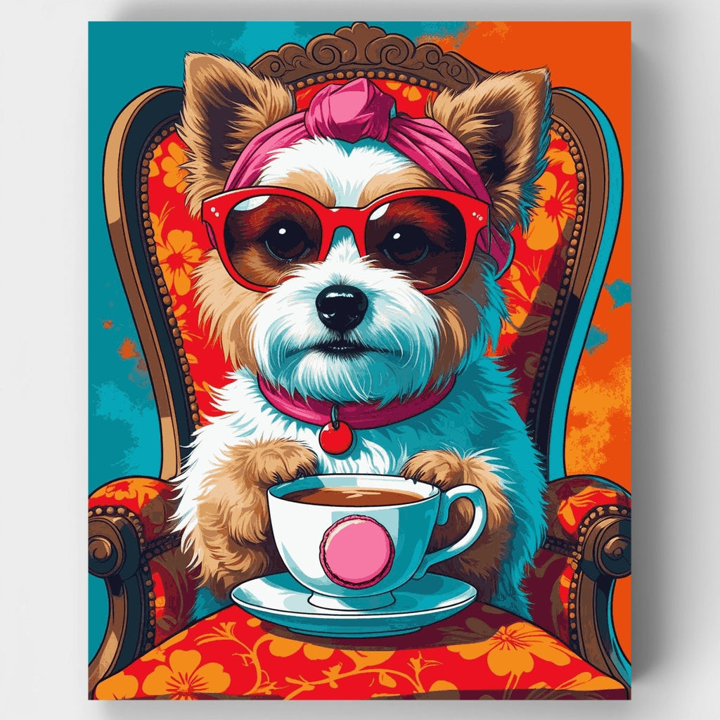Yorkie con estilo y café - Kit de pintura por números — Estándar