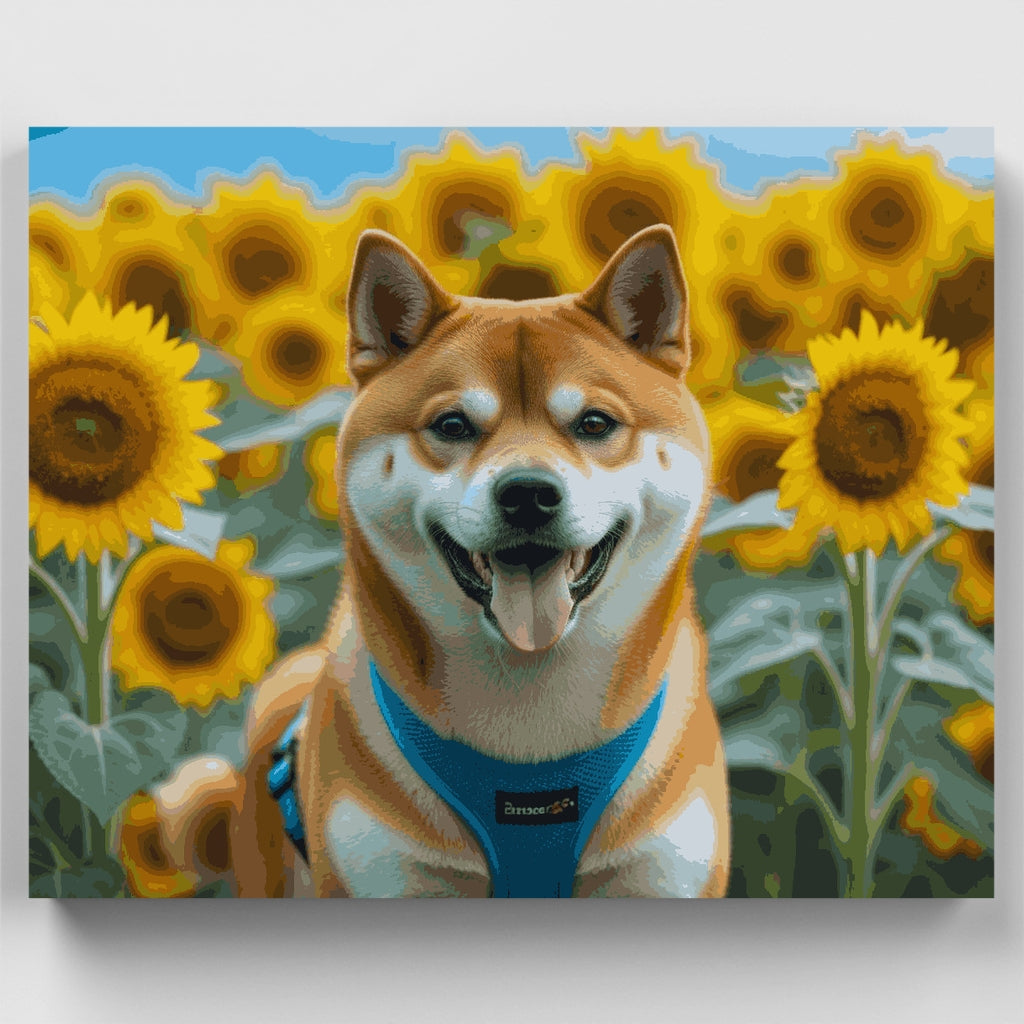 Happy Shiba Inu in Sunflower Field - Paint by Numbers Kit