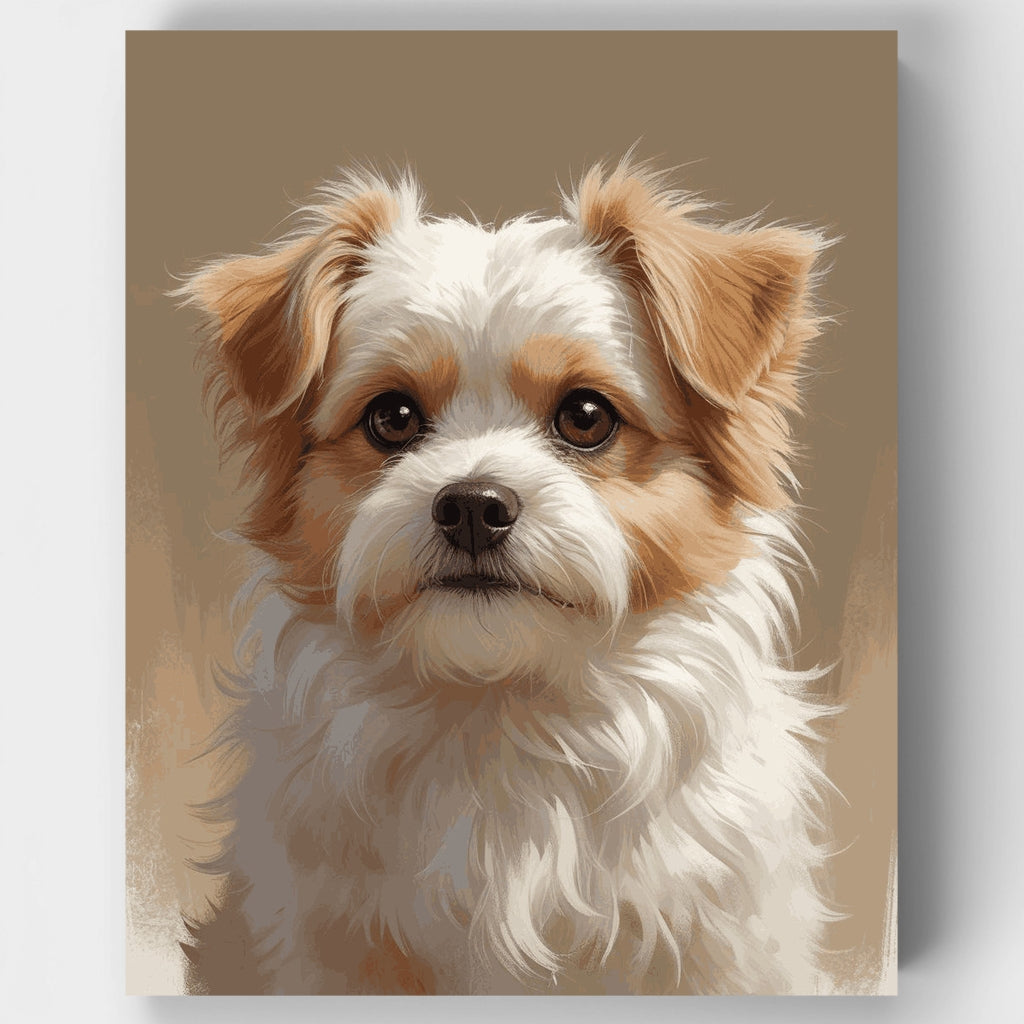 Retrato de perro esponjoso marrón y blanco - Kit de pintura por números — Estándar