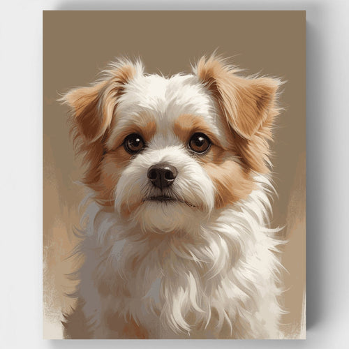 Fluffy Tan and White Dog Portrait - Paint by Numbers Kit