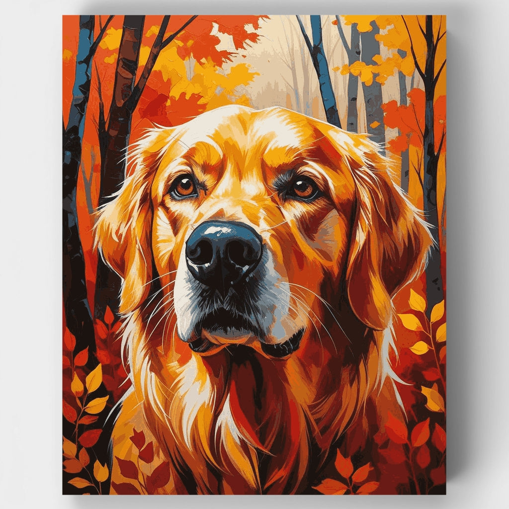 Golden Retriever en bosque otoñal - Kit de pintura por números — Estándar