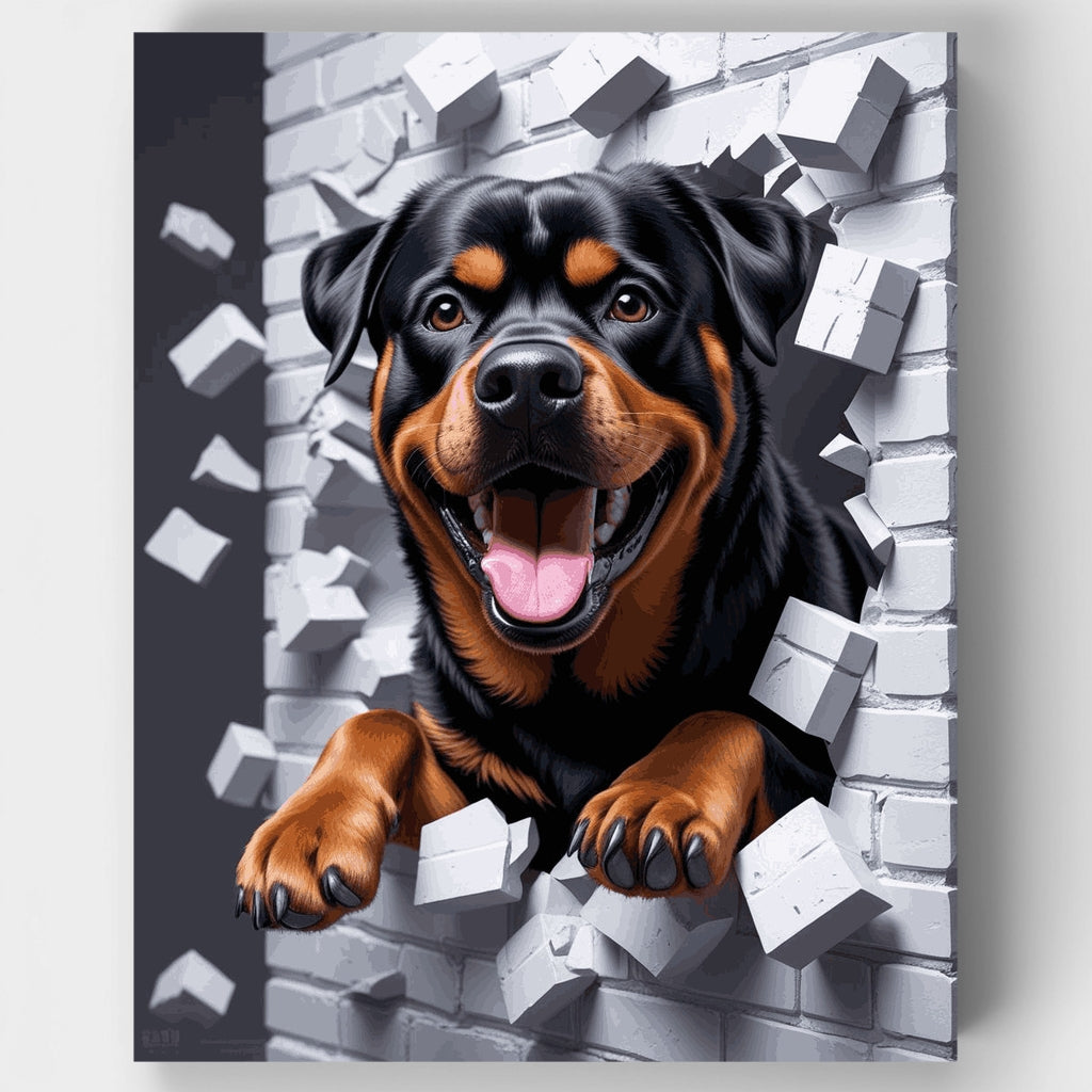 Rottweiler Breaking Through Wall - Paint by Numbers Kit