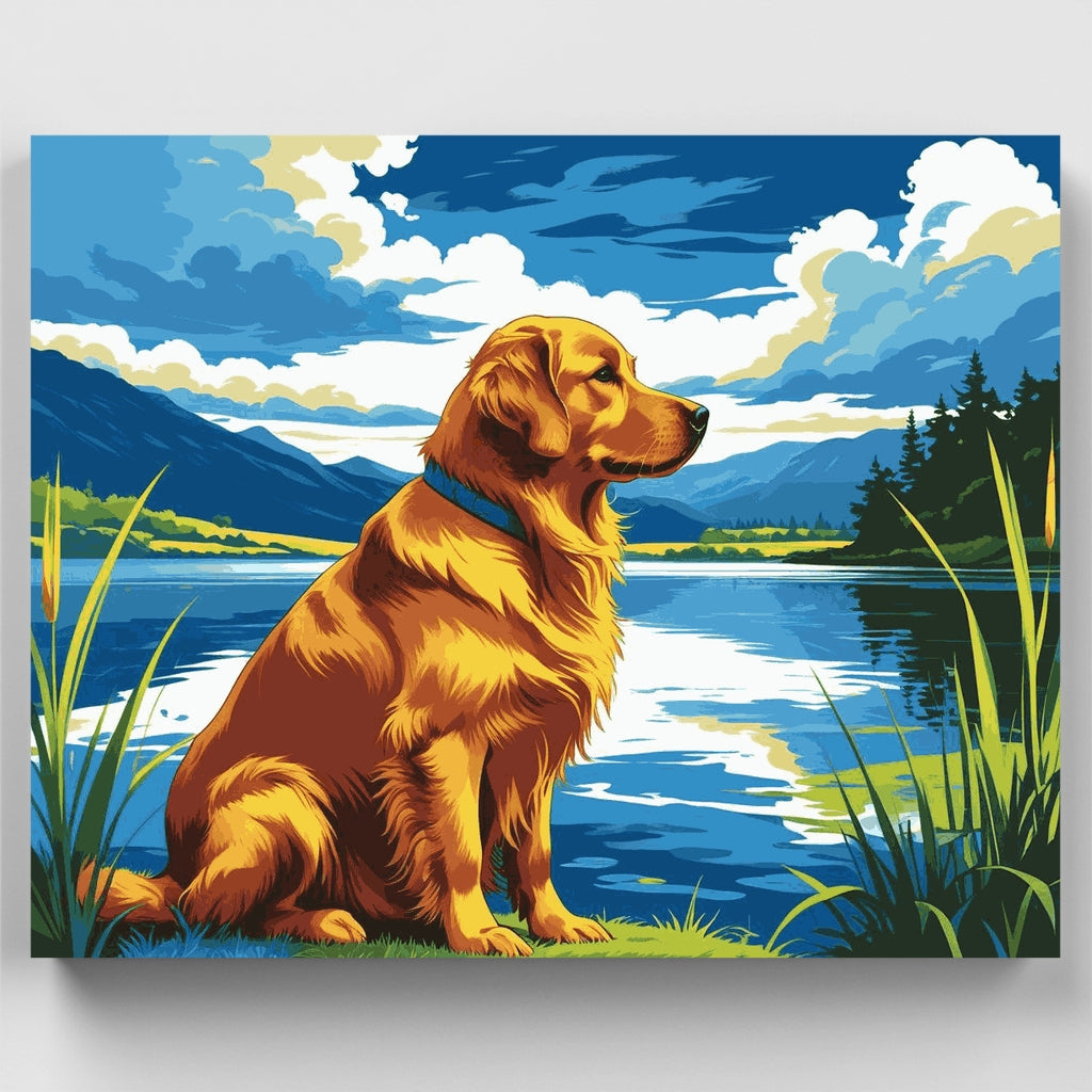 Golden Retriever junto al lago - Kit de pintura por números — Estándar