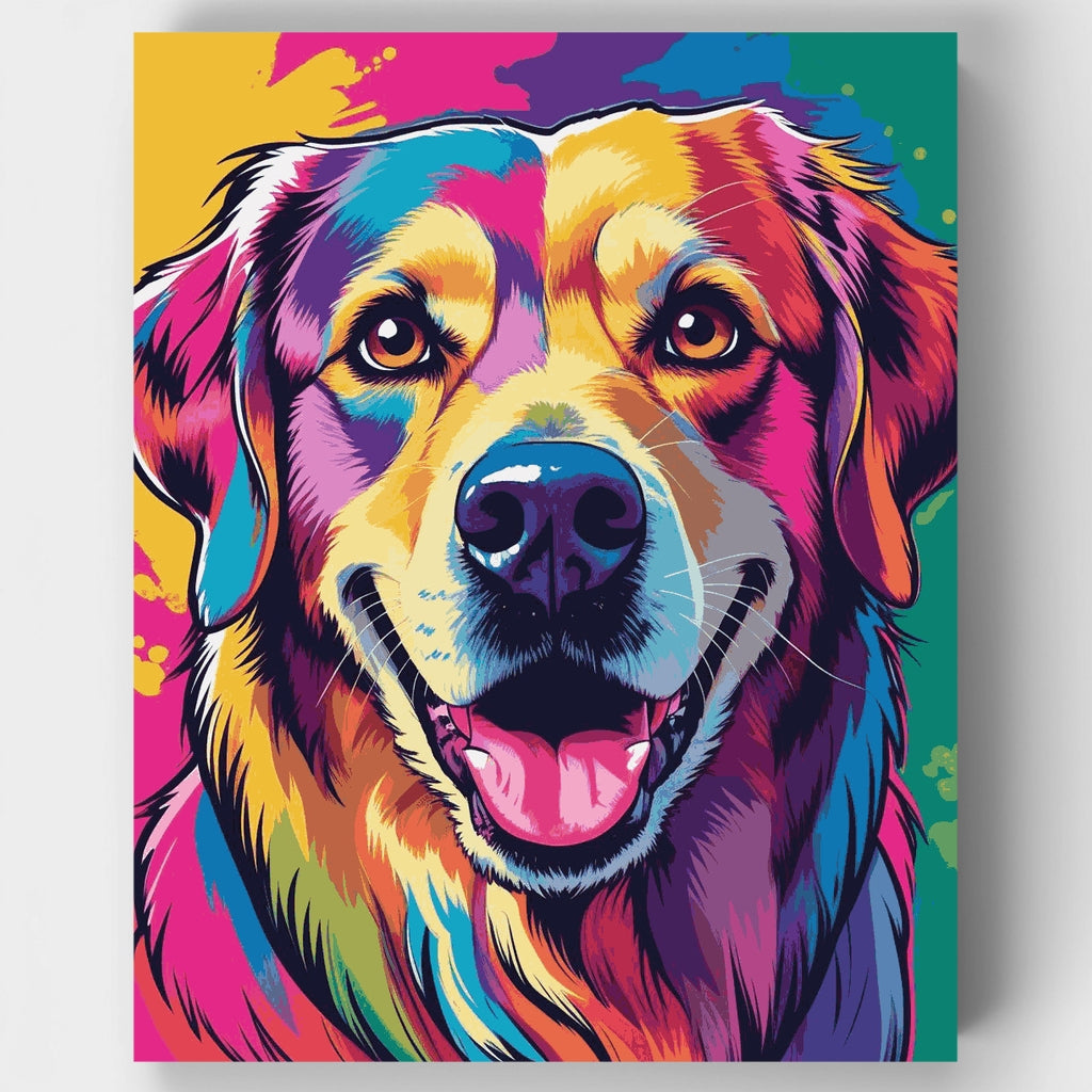 Kit de pintura por números: Golden Retriever estilo Pop Art vibrante — Estándar