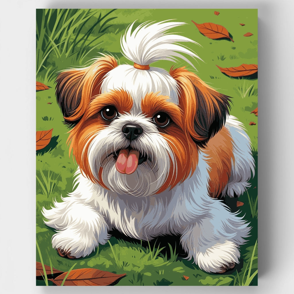 Adorable Shih Tzu en pasto de otoño - Kit de pintura por números — Estándar