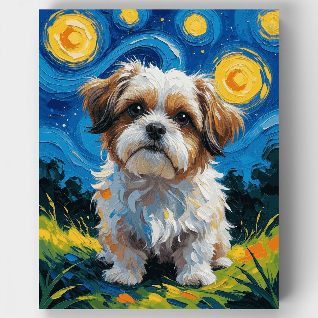 Kit de pintura por números - Shih Tzu Noche estrellada — Estándar